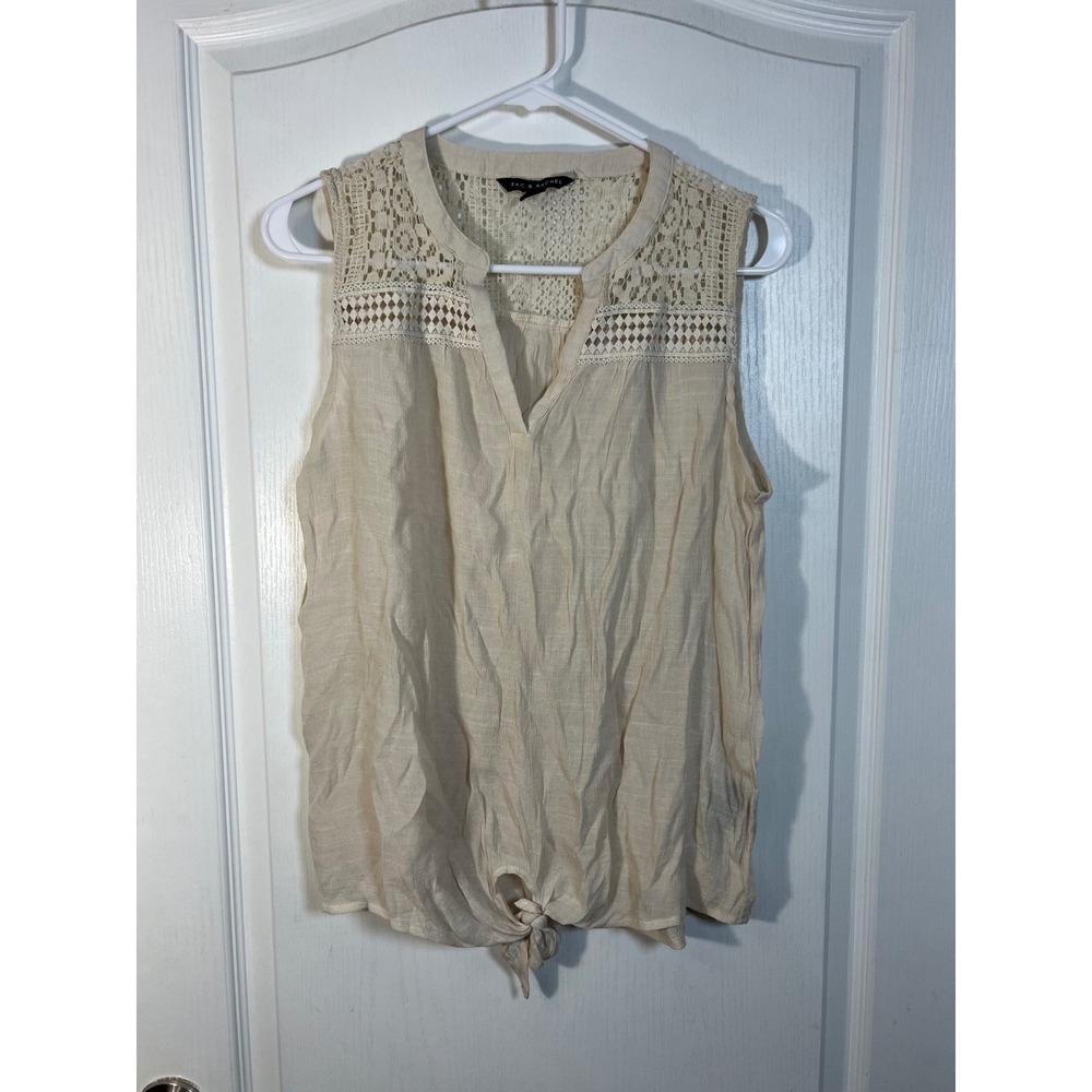 Zac & Rachel Womens Crochet‎ Trim Tie Front Sleeveless Top Beige Size L